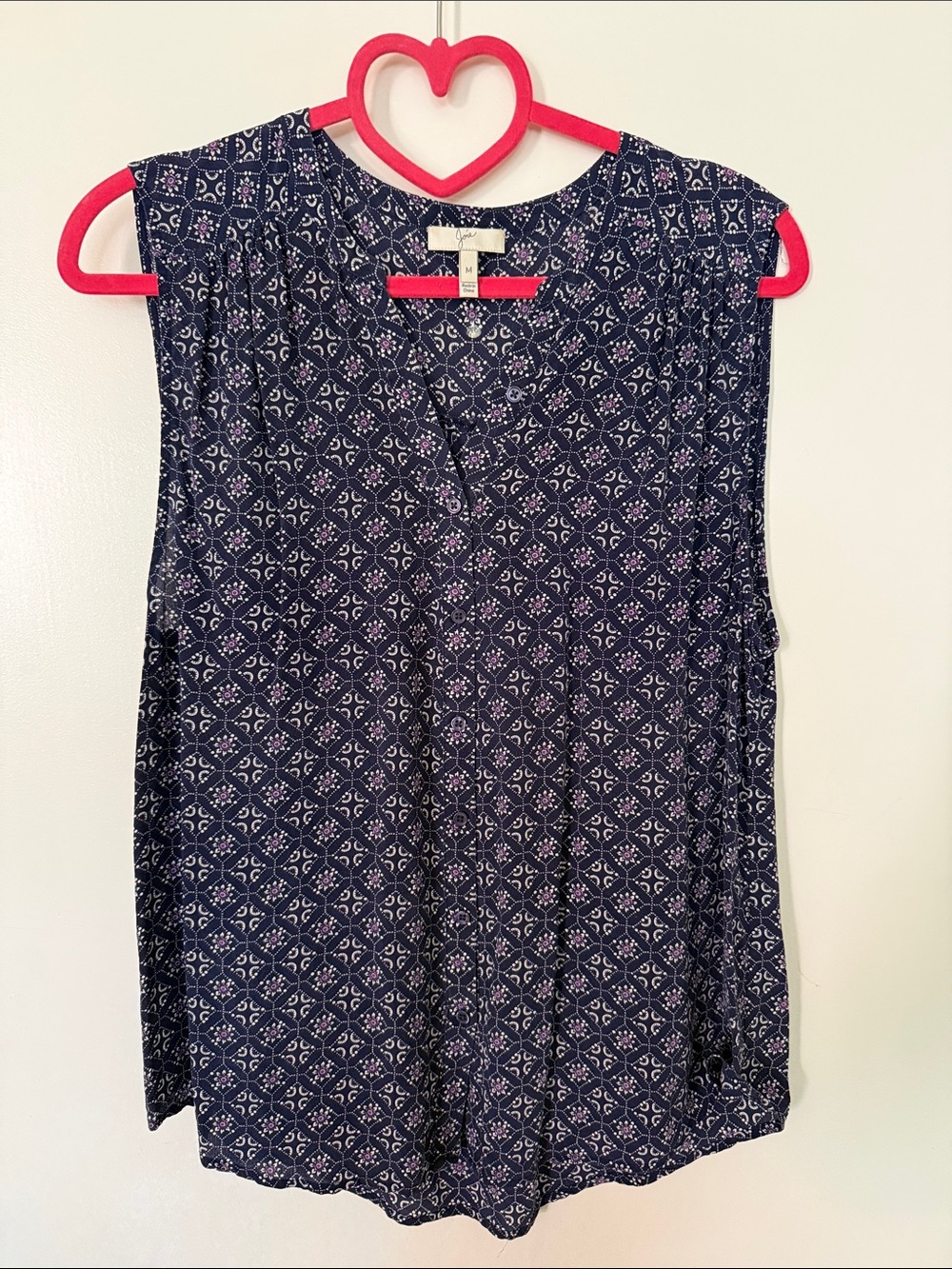 Joie Sleeveless Navy Patterned Silk Women's Top